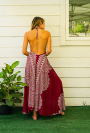 Burgundy Mandala Goddess Boho Maxi Dress