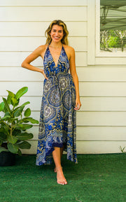 Blue Sweet Mandala Goddess Boho Maxi Dress