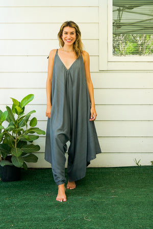 Solid Gray Boho Jumpsuit Rompers Pants