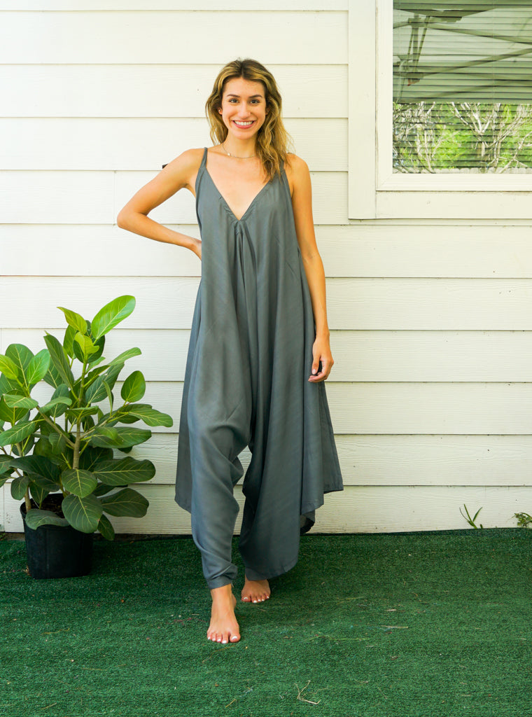 Gray Boho Jumpsuit Rompers Pants