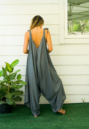 Solid Gray Boho Jumpsuit Rompers Pants