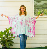 B3809- Shibori Hand Dyed Tunic Boho Kaftan Blouse Hippie Oversize Tops