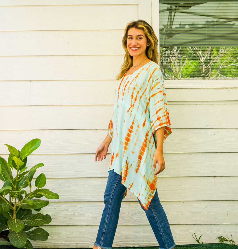 Citrus Mist Hand Dyed Tunic Kaftan Blouse Oversize Top