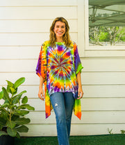 Rainbow Radiance Hand Dyed Poncho Tunic Kaftan Blouse Oversize Top