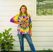 Rainbow Radiance Hand Dyed Poncho Tunic Kaftan Blouse Oversize Top