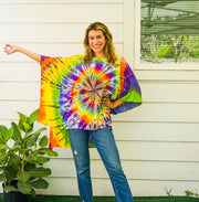 Rainbow Radiance Hand Dyed Poncho Tunic Kaftan Blouse Oversize Top