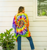 Rainbow Radiance Hand Dyed Poncho Tunic Kaftan Blouse Oversize Top