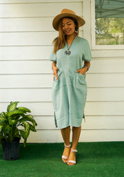 Mint Double Gauzed Muslin Cotton Dress with Pockets