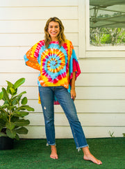 B3839- Shibori Hand Dyed Tunic Boho Kaftan Blouse Hippie Oversize Tops