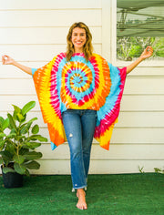 B3839- Shibori Hand Dyed Tunic Boho Kaftan Blouse Hippie Oversize Tops