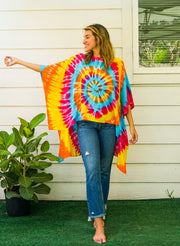 Sunburst Spiral Hand Dyed Poncho Tunic Kaftan Blouse Oversize Top