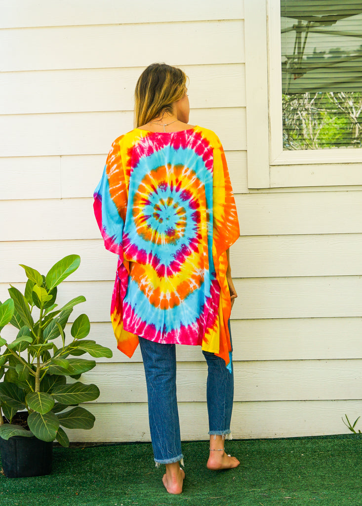 B3839- Shibori Hand Dyed Tunic Boho Kaftan Blouse Hippie Oversize Tops