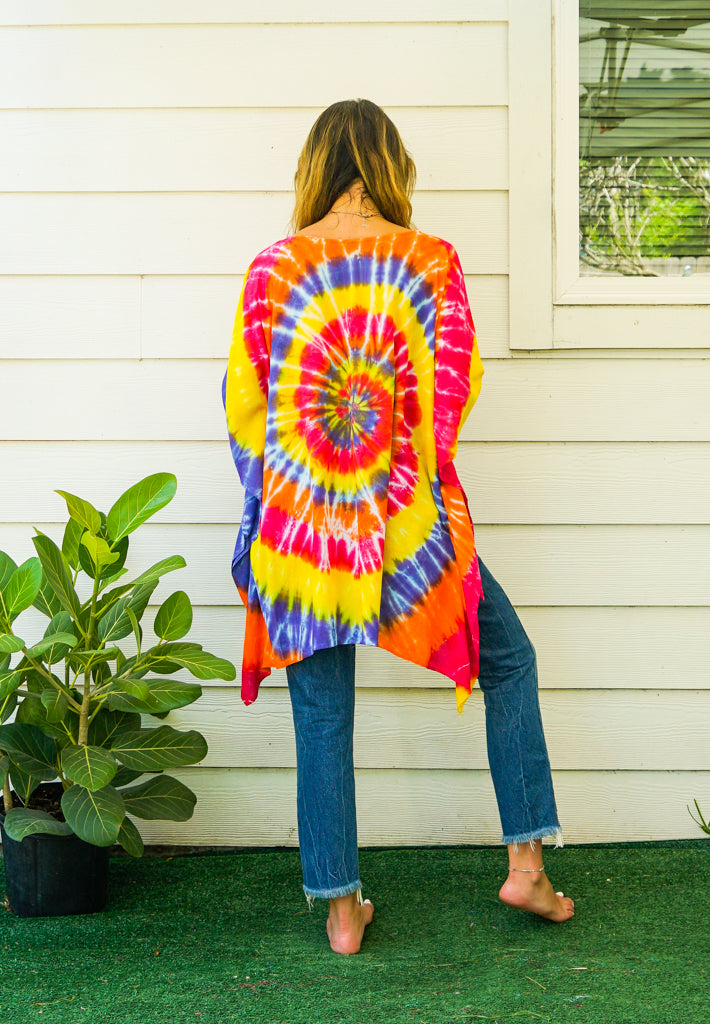 B3866- Hand Dyed Tunic Boho Kaftan Blouse Hippie Oversize Tops