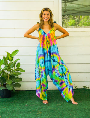 J65- Hand Dyed Wide Leg Boho Hippie Jumpsuits Rompers Pants with Pockets