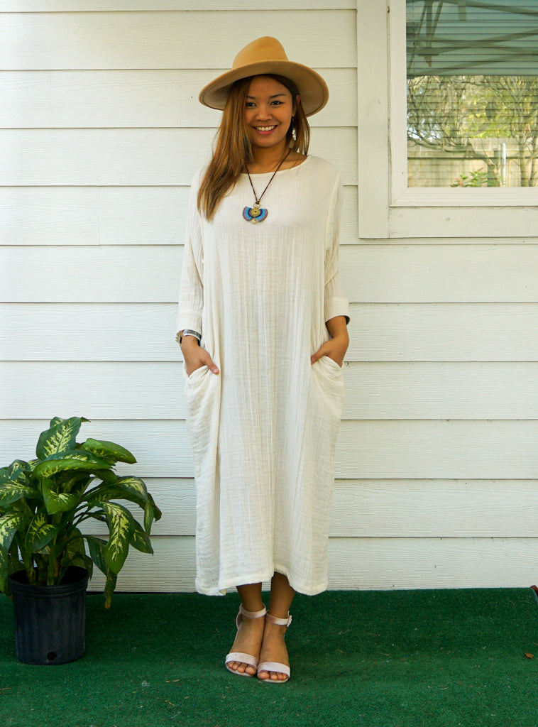 White Gauze Dress with Pockets