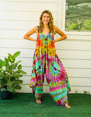 J8- Hand Dyed Wide Leg Boho Hippie Jumpsuits Rompers Pants