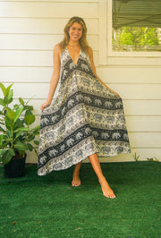 Black Cute Elephant Goddess Maxi Dress