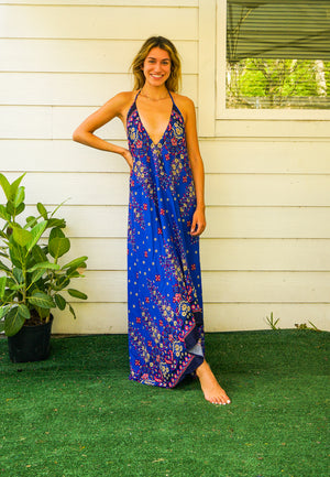 Blue Floral Goddess Maxi Dress