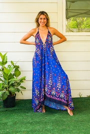 Blue Floral Goddess Maxi Dress