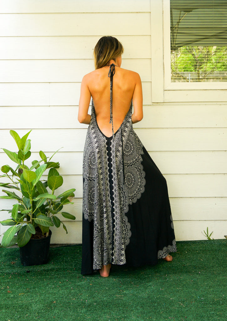 Black Mandala Goddess Maxi Dress