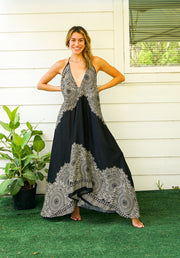 Black Lotus Mandala Goddess Maxi Dress