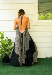 Black Lotus Mandala Goddess Maxi Dress