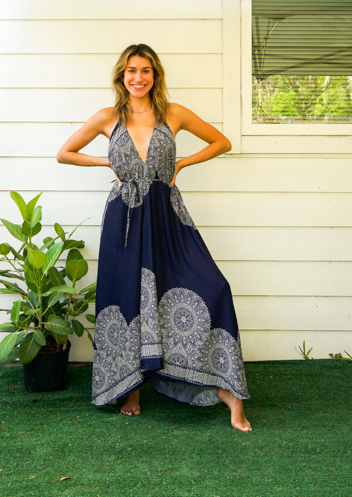 Dark Blue Mandala Goddess Maxi Dress