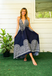 Dark Blue Mandala Goddess Maxi Dress