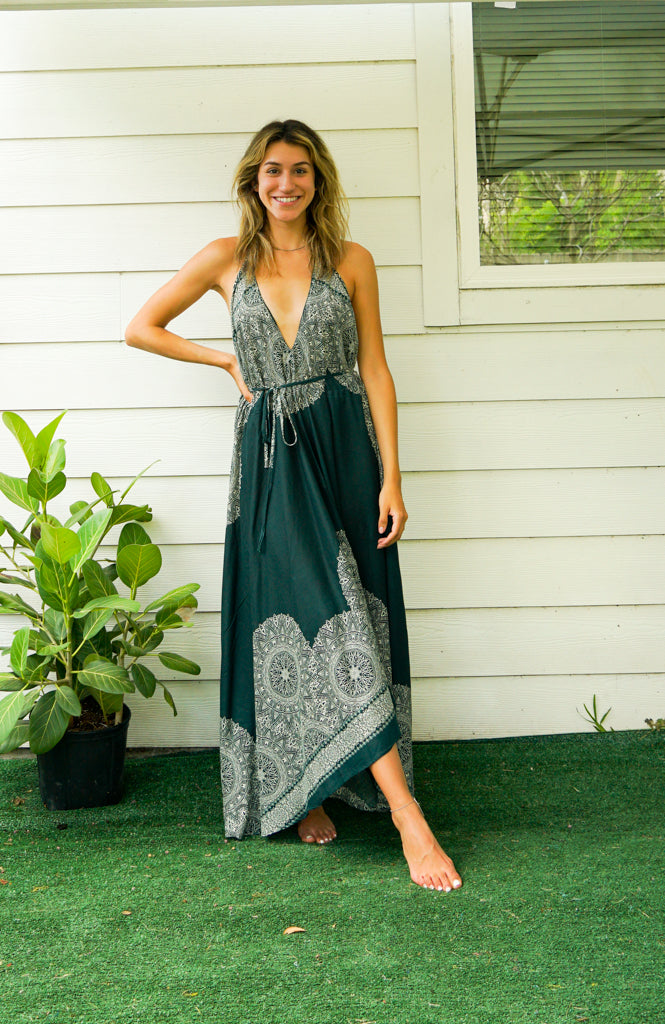 Green Mandala Goddess Maxi Dress