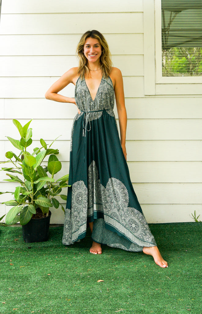 Green Mandala Goddess Maxi Dress