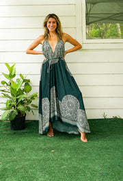 Green Mandala Goddess Maxi Dress