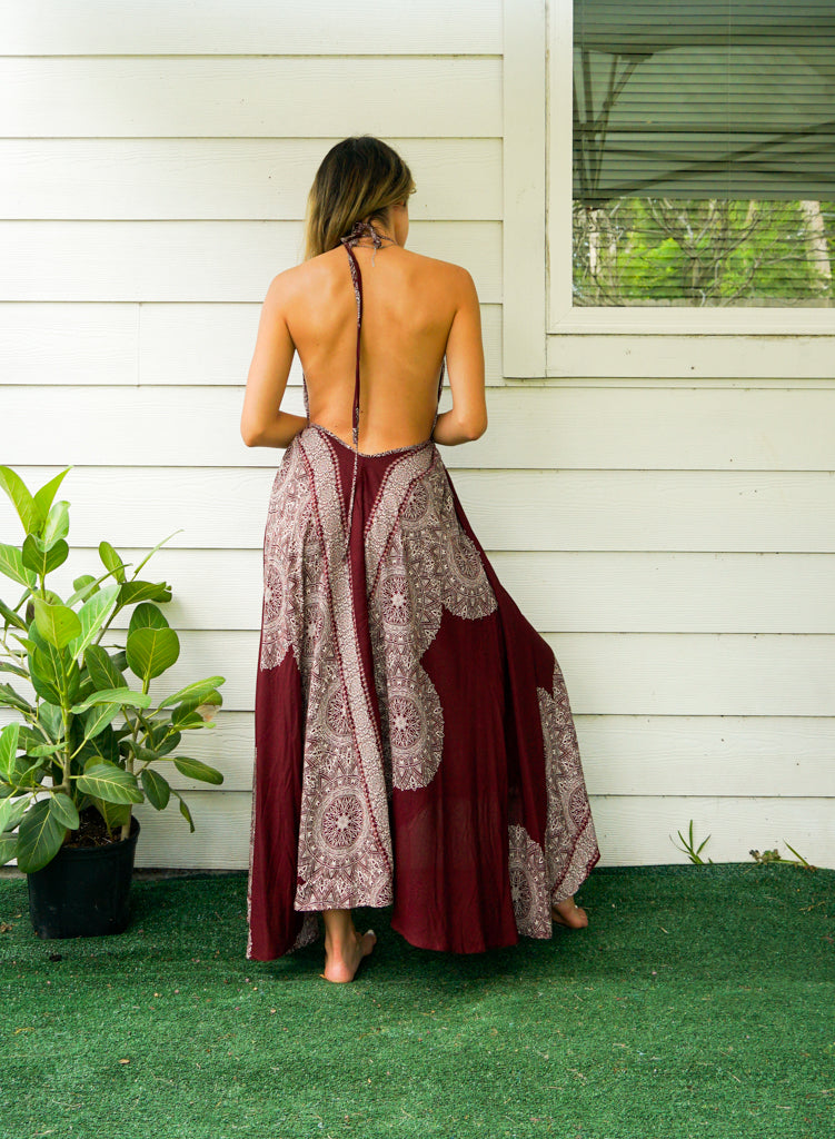 Burgundy Mandala Goddess Maxi Dress