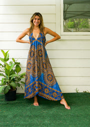 Pacific Blue Psychedelic Mandala Goddess Maxi Dress