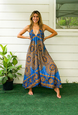 Pacific Blue Psychedelic Mandala Goddess Maxi Dress
