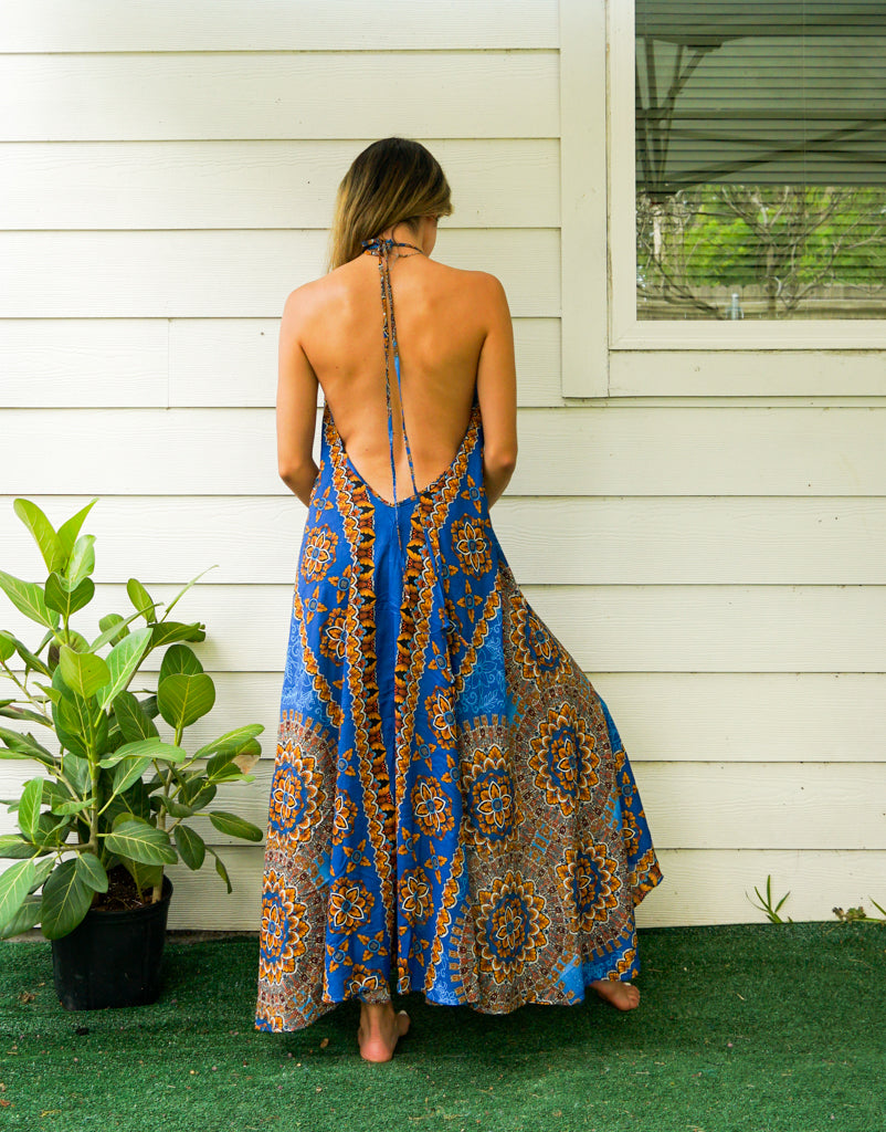 Pacific Blue Psychedelic Mandala Goddess Maxi Dress