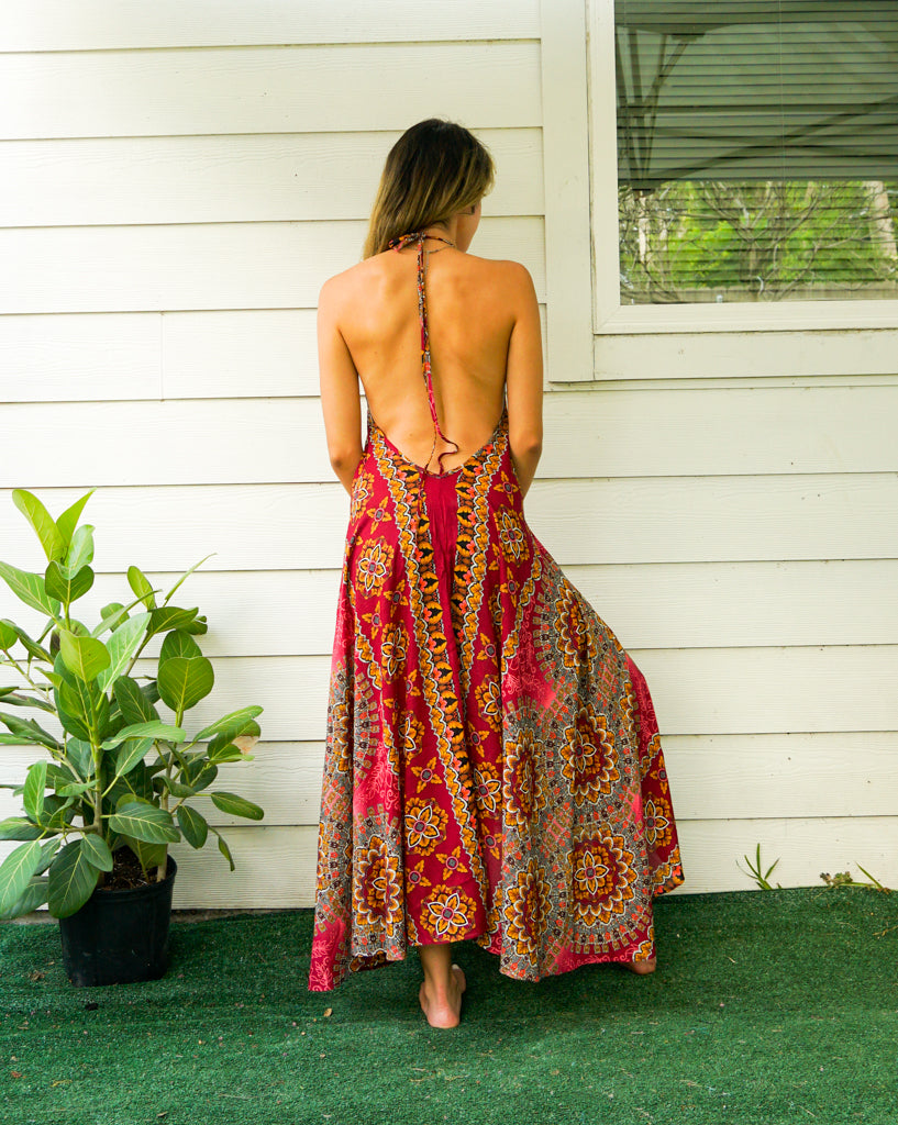 Burgundy Psychedelic Mandala Goddess Maxi Dress