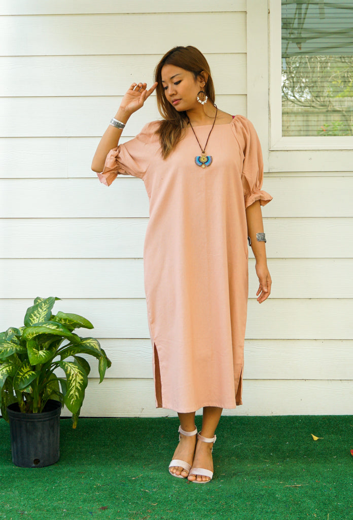 Organic Cotton Gauze Indra Dress in Melon Locally Made in Los