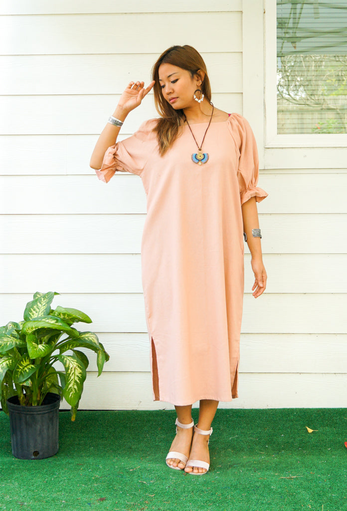 Old Rose Cotton Maxi Dress with Pockets