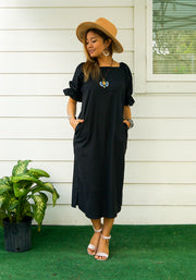 Black Cotton Maxi Dress with Pockets