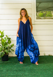 J13- Hand Dyed Wide Leg Boho Hippie Jumpsuits Rompers Pants with Pockets