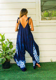 J61- Hand Dyed Wide Leg Boho Hippie Jumpsuits Rompers Pants with Pockets