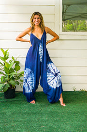 J62- Hand Dyed Wide Leg Boho Hippie Jumpsuits Rompers Pants with Pockets