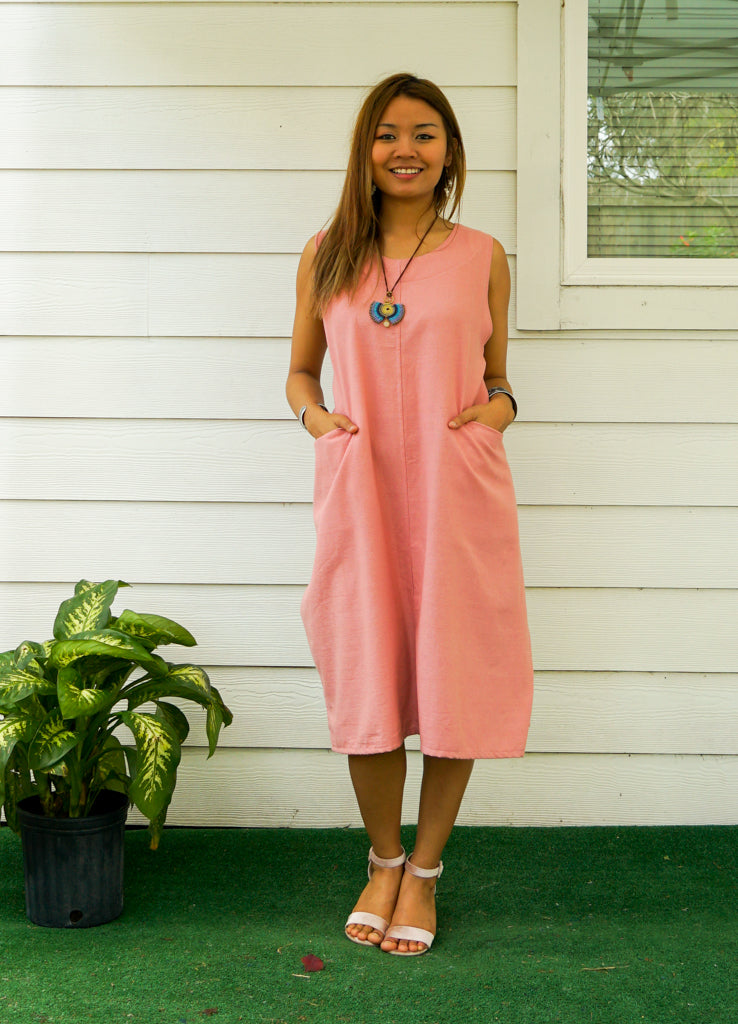 Pink Organic Cotton Wrap Dress with Pockets