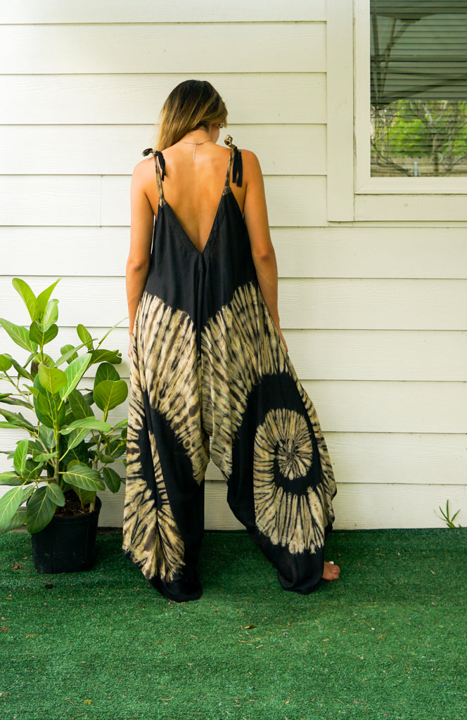 J14- Hand Dyed Wide Leg Boho Hippie Jumpsuits Rompers Pants