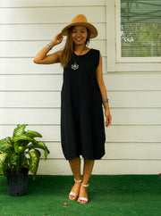 Black Organic Cotton Wrap Dress with Pockets