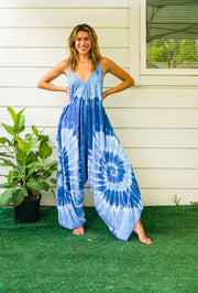 J12- Hand Dyed Wide Leg Boho Hippie Jumpsuits Rompers Pants with Pockets