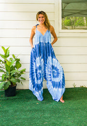 J12- Hand Dyed Wide Leg Boho Hippie Jumpsuits Rompers Pants with Pockets