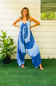 J63- Hand Dyed Wide Leg Boho Hippie Jumpsuits Rompers Pants with Pockets