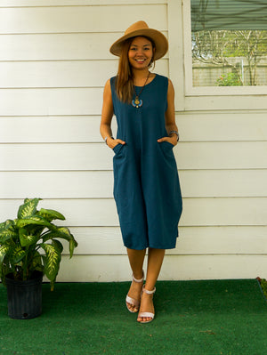 Teal Organic Cotton Wrap Dress with Pockets