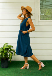 Teal Organic Cotton Wrap Dress with Pockets